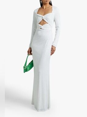 One Social 33 White Long-Sleeve Cutout Maxi Dress with Twist Detail